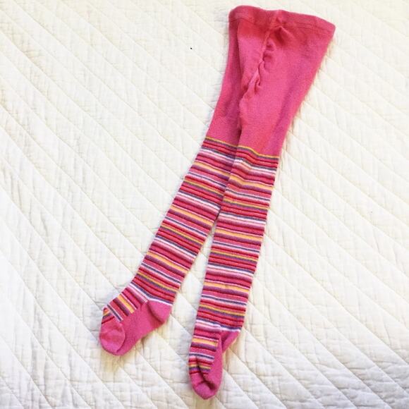 Girl's Pink Striped tights Sz 1-3 yrs old Rainbow Stripe Knit Stockings - Picture 1 of 3